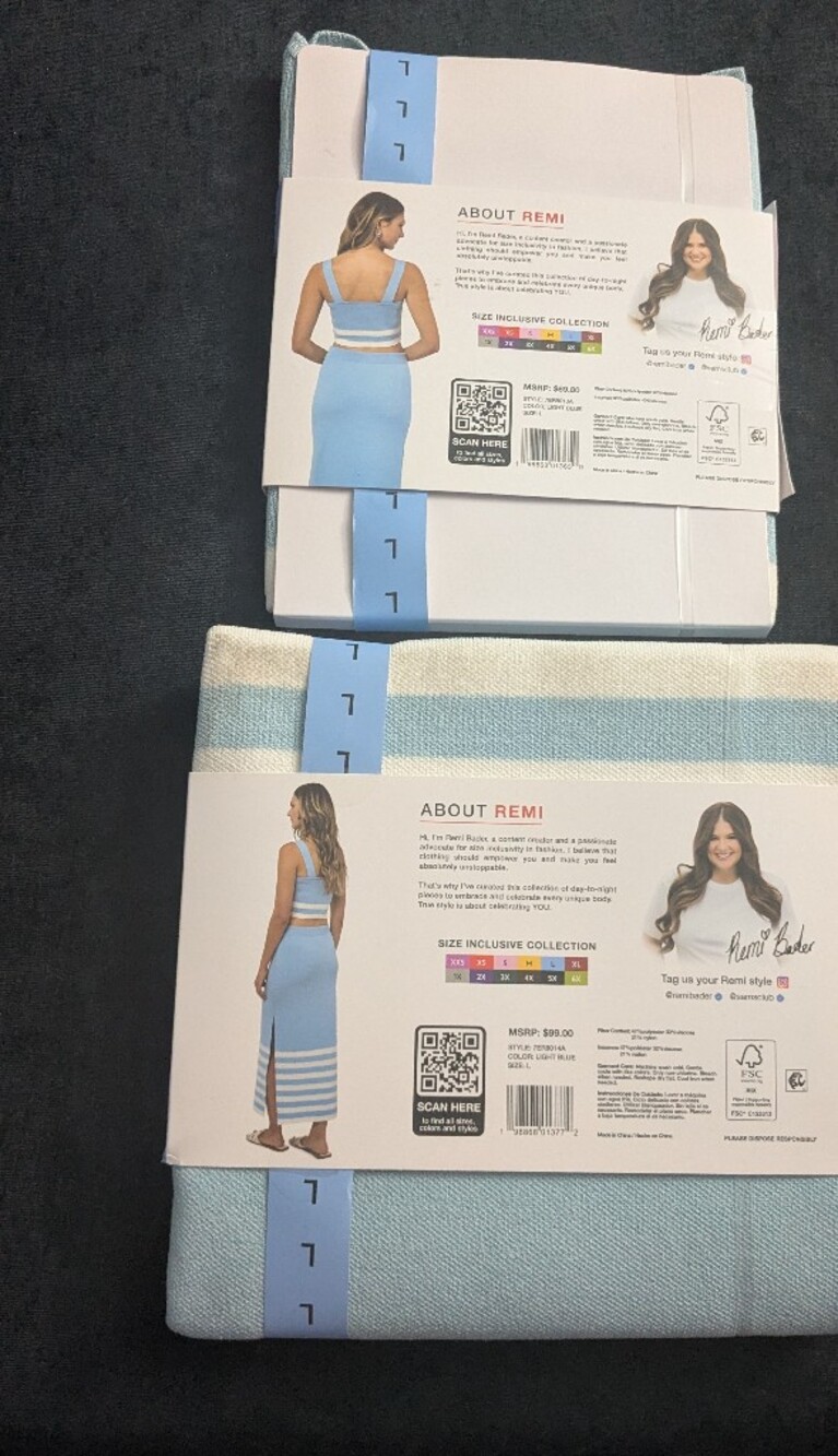 NWT! Edited By Remi Bader Blue & White Knit Maxi Skirt & Crop Top Set - Picture 3 of 10